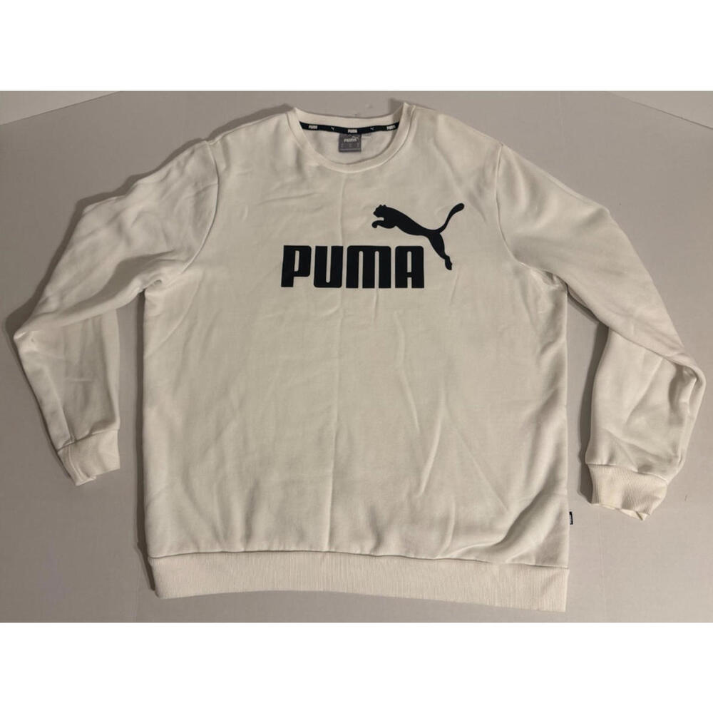 Puma Men's Essentials Big Logo Fleece Lined Crew Neck Sweater White 586678-02 XL